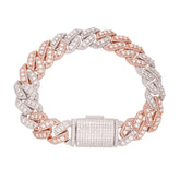 14mm Cuban Rose Two Tone Solitaire Moissanite Bracelet